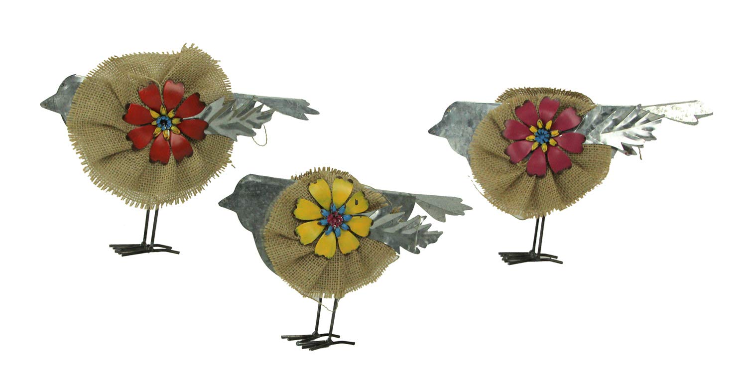 Amazon.co.jp: Things2Die4 メタルと黄麻布 素朴な花 鳥の彫刻 3個